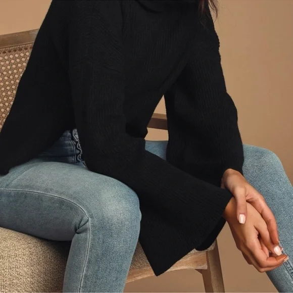 Lulus Fireside Chats Black Knit Turtleneck Sweater Size S - Picture 8 of 9